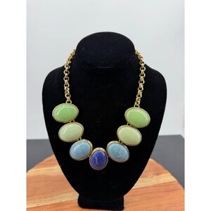 Talbots Oval Cabochon Necklace Women OS Green Blue Gold Tone Chunky Statement